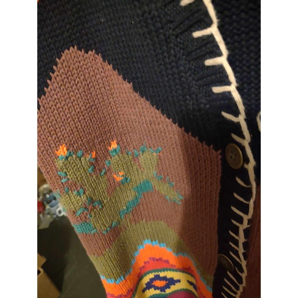 Preston And York Western Themed Sweater M Chunky Knit Catcus Cowboy Artsy Cotton - Picture 5 of 7